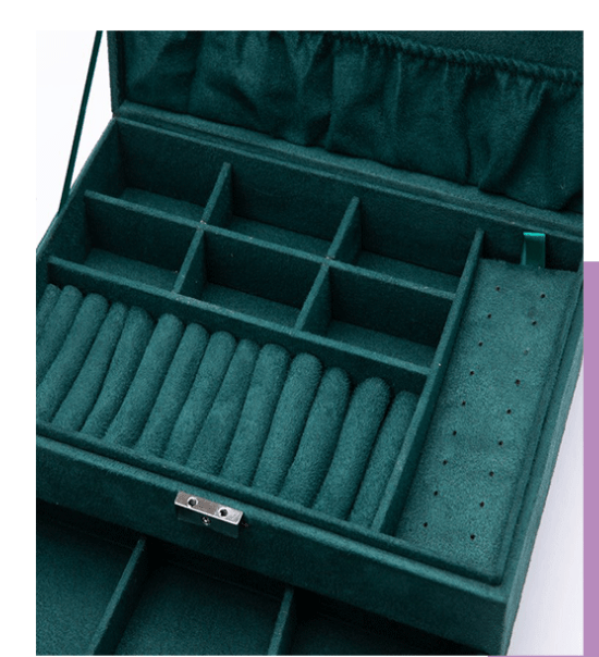 Double Suede Black Green Jewellery Box