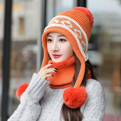 Women's Plush Twist Knitted Drop Ball Hat