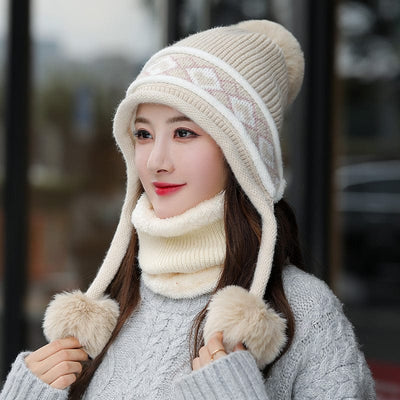 Women's Plush Twist Knitted Drop Ball Hat