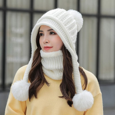 Women's Plush Twist Knitted Drop Ball Hat