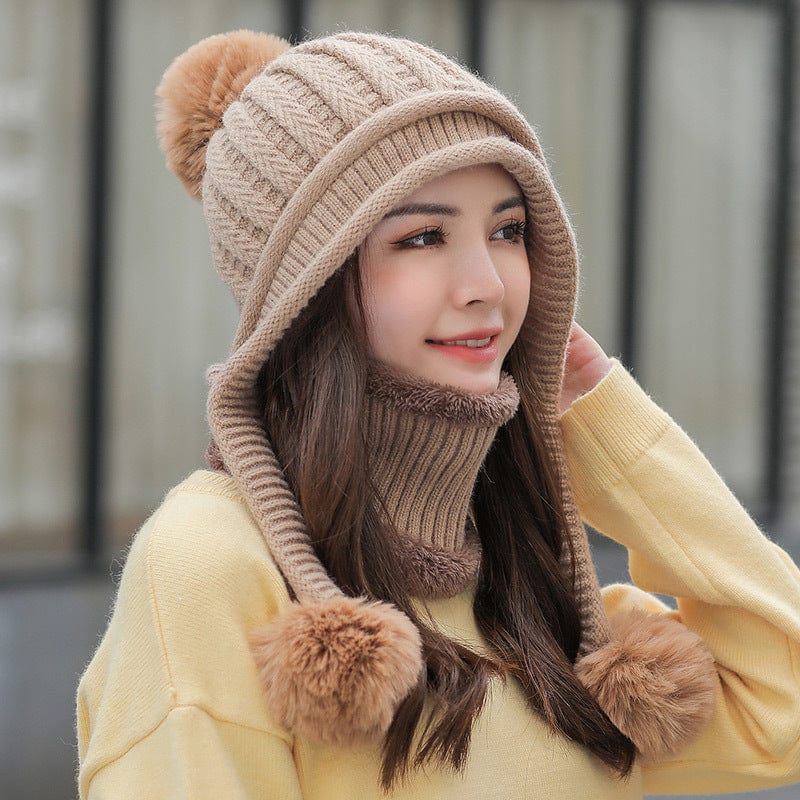 Women's Plush Twist Knitted Drop Ball Hat