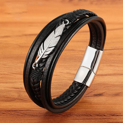 Men's 3 Layers Leaf Leather Bracelet