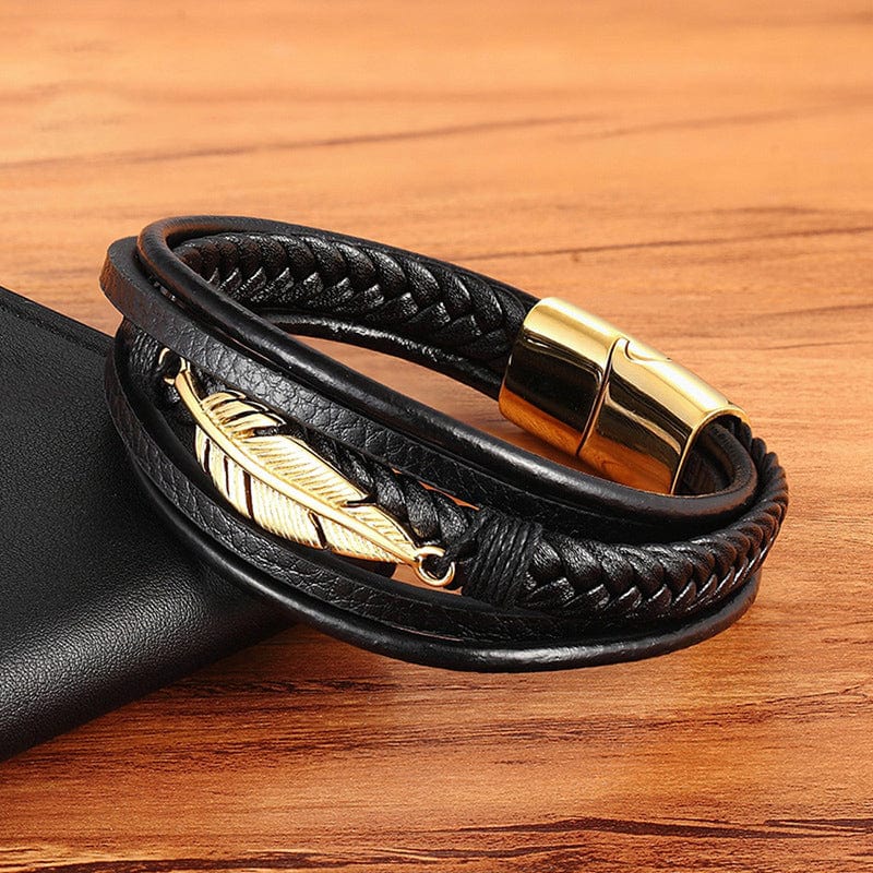 Men's 3 Layers Leaf Leather Bracelet