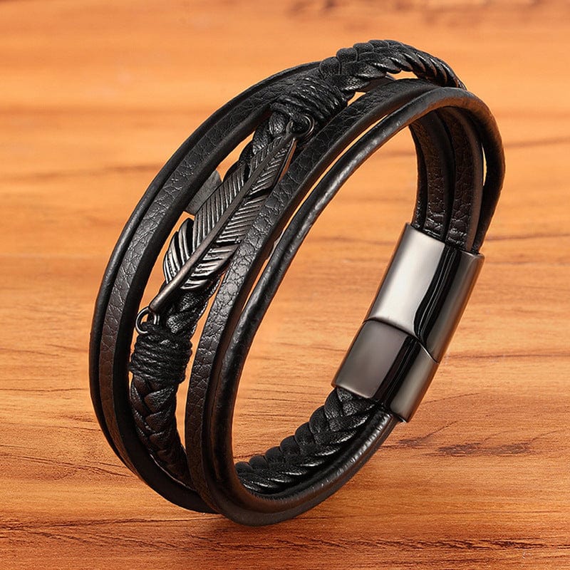 Men's 3 Layers Leaf Leather Bracelet