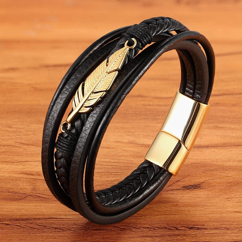 Men's 3 Layers Leaf Leather Bracelet