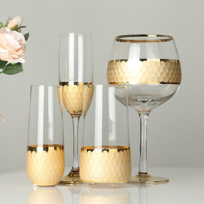 Frosted  Rim Gold-Plated Embossed Glass Cups