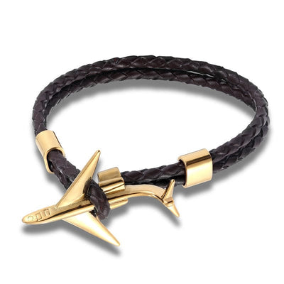 Steel Aeroplane Leather Bracelet