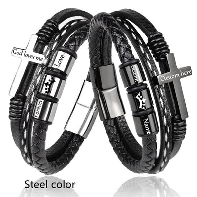 Men Cross Leather Bracelet