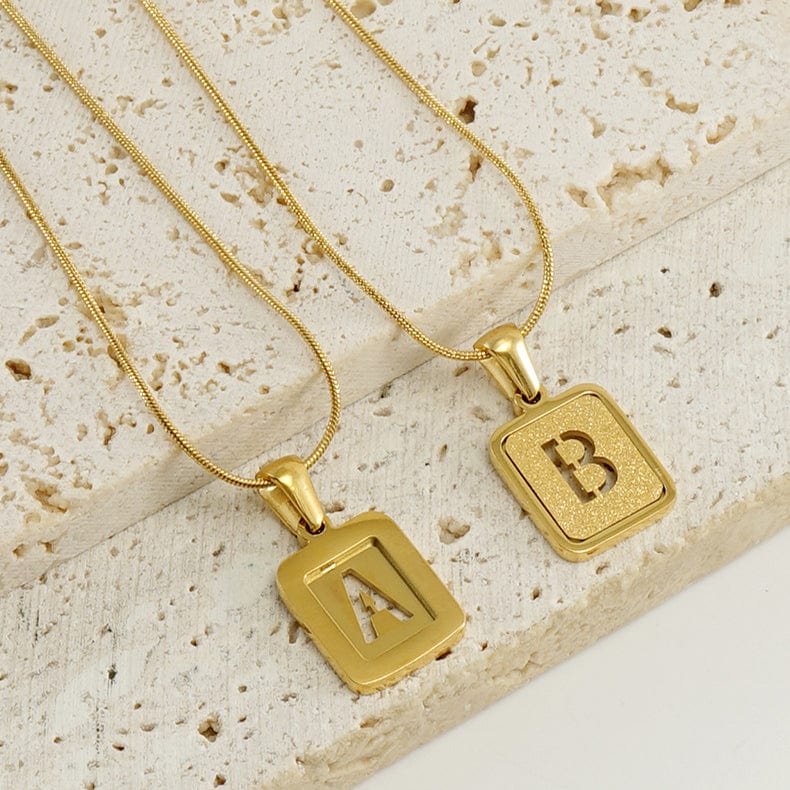 Hollow Square Alphabet Necklace