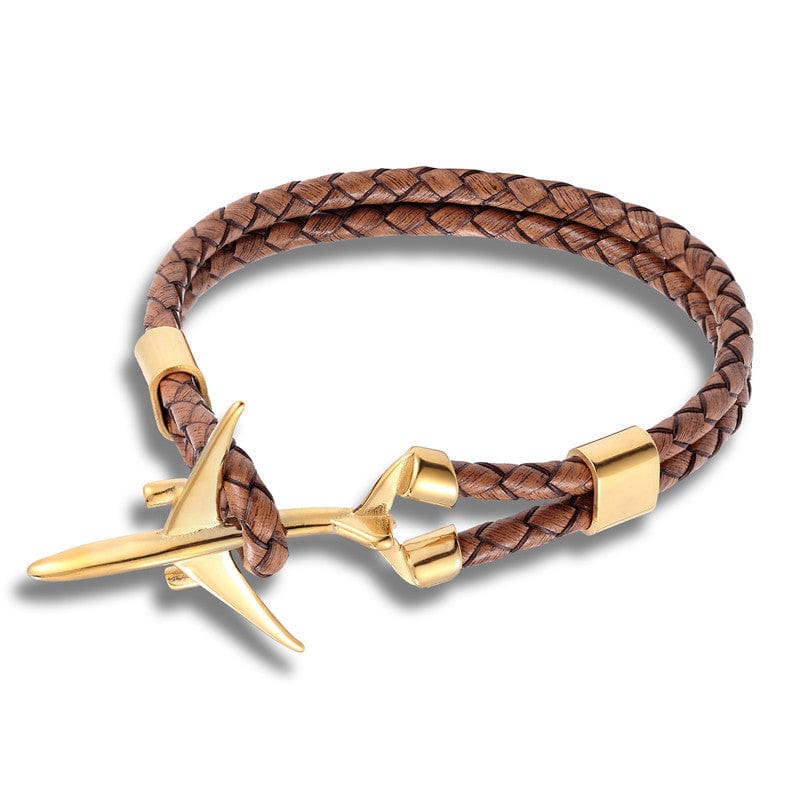 Steel Aeroplane Leather Bracelet