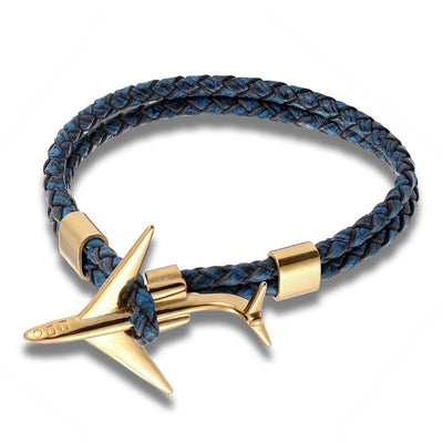 Steel Aeroplane Leather Bracelet