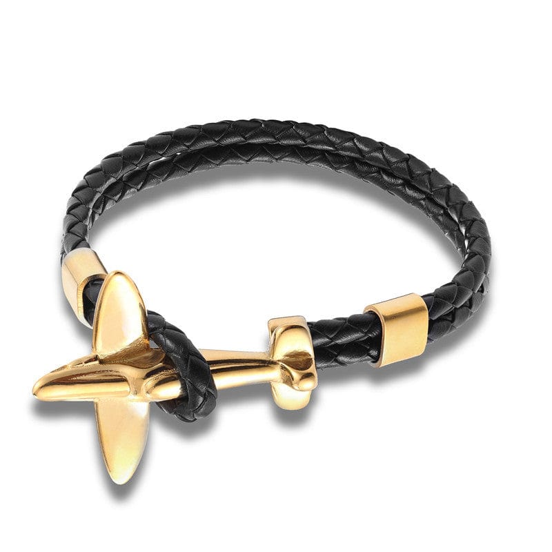 Steel Aeroplane Leather Bracelet