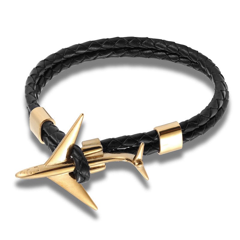 Steel Aeroplane Leather Bracelet