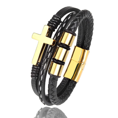 Men Cross Leather Bracelet