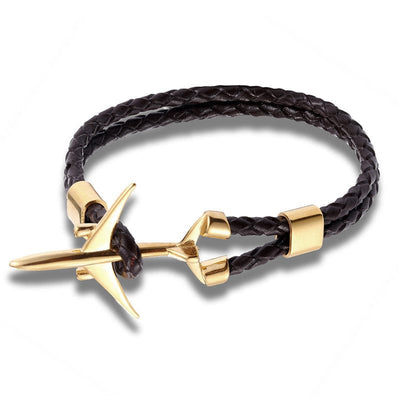 Steel Aeroplane Leather Bracelet