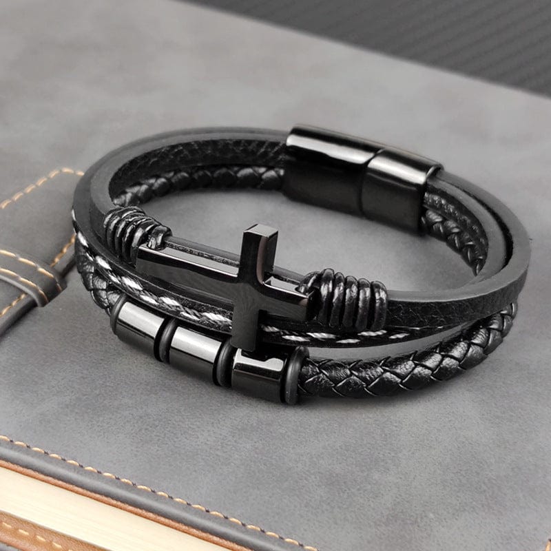 Men Cross Leather Bracelet