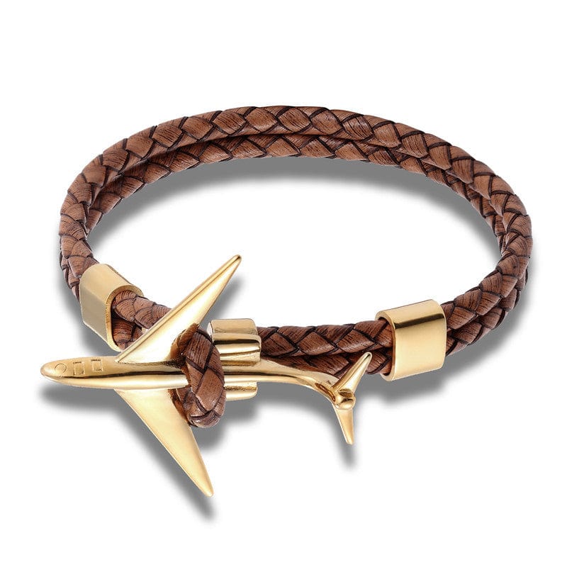 Steel Aeroplane Leather Bracelet