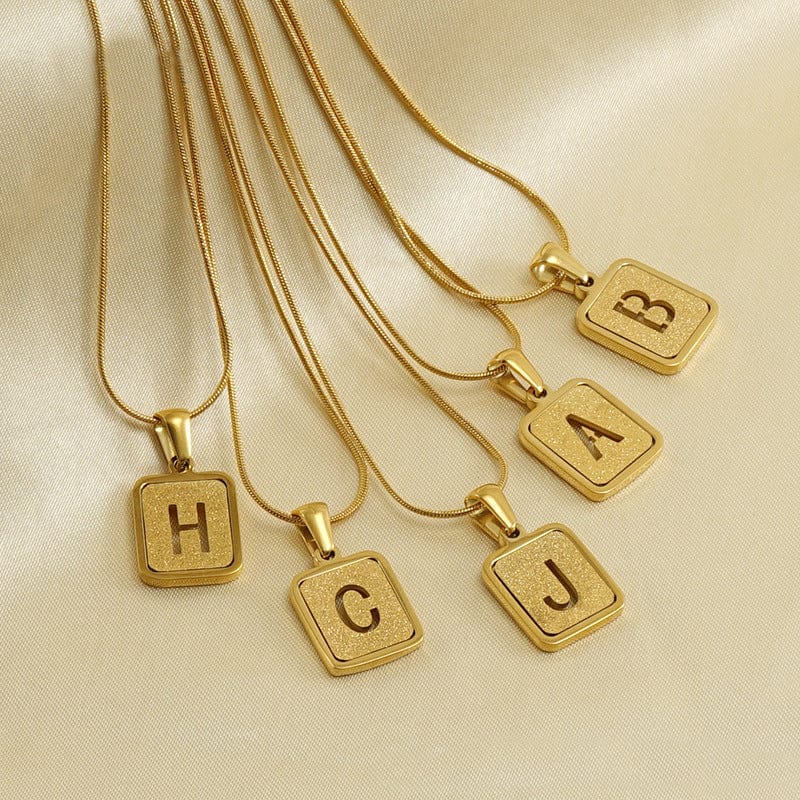 Hollow Square Alphabet Necklace