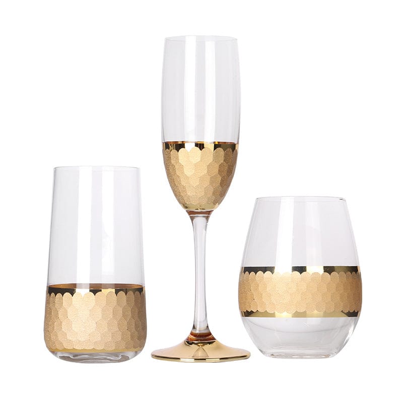 Frosted  Rim Gold-Plated Embossed Glass Cups