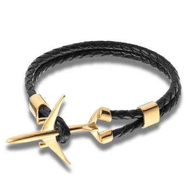 Steel Aeroplane Leather Bracelet