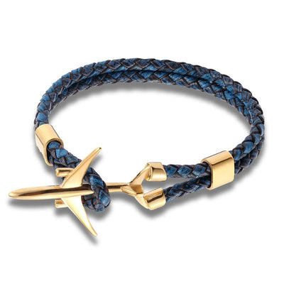 Steel Aeroplane Leather Bracelet