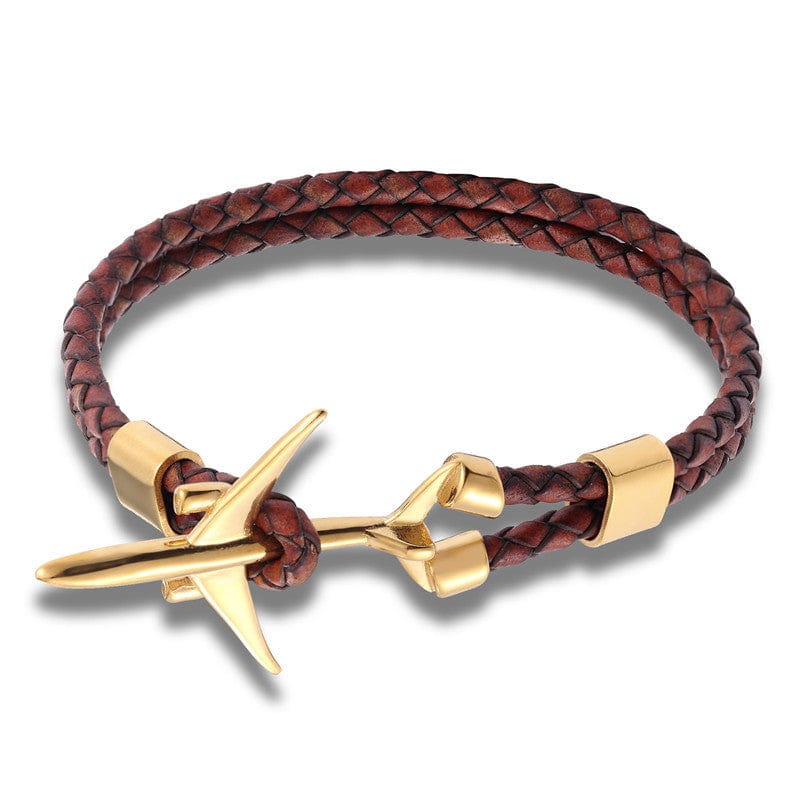 Steel Aeroplane Leather Bracelet