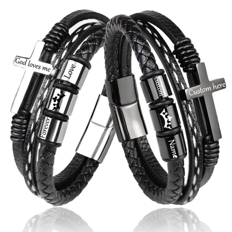 Men Cross Leather Bracelet